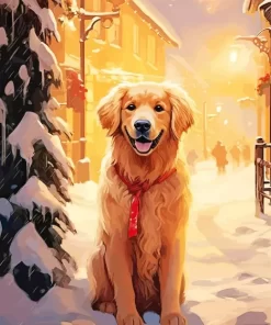 Golden Retriever In Snow Diamond Painting