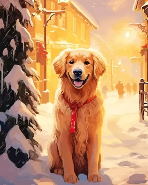 Golden Retriever In Snow Diamond Painting