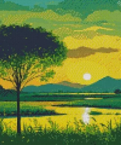 Green Sunset Diamond Painting