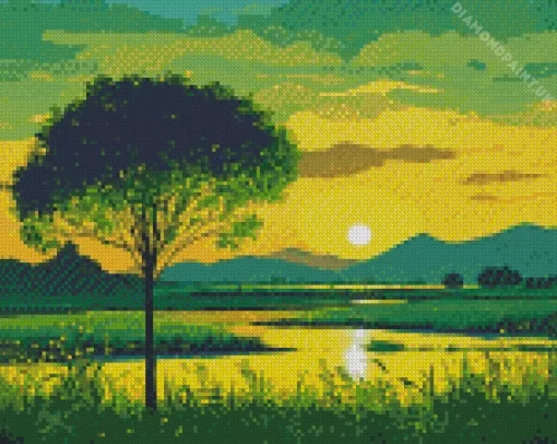 Green Sunset Diamond Painting