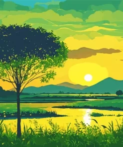 Green Sunset Diamond Painting