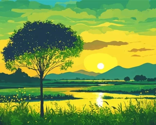 Green Sunset Diamond Painting