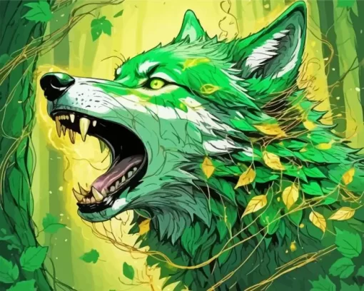 Green Wolf Art Diamond Painting