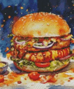 Grilled Chicken Burger Fast Food Diamond Painting