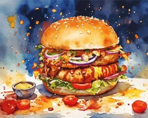 Grilled Chicken Burger Fast Food Diamond Painting