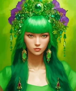 Lady With Green Hair Diamond Painting