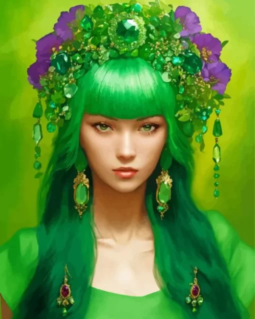 Lady With Green Hair Diamond Painting