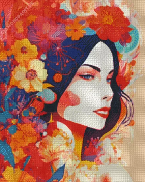 Ladyface And Flowers Diamond Painting