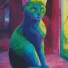 Neon Green Cat Diamond Painting