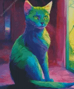 Neon Green Cat Diamond Painting