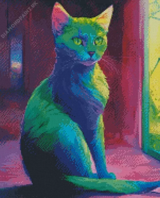 Neon Green Cat Diamond Painting