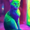 Neon Green Cat Diamond Painting