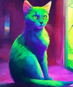 Neon Green Cat Diamond Painting