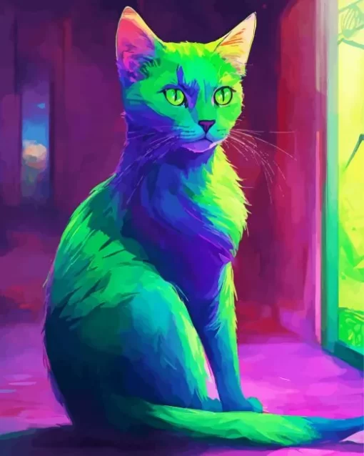 Neon Green Cat Diamond Painting