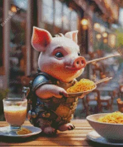 Pig Eating Spaghetti Diamond Painting