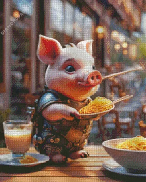 Pig Eating Spaghetti Diamond Painting