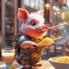 Pig Eating Spaghetti Diamond Painting