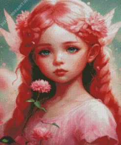 Pink Girl And Flowers Art Diamond Painting