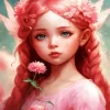 Pink Girl And Flowers Art Diamond Painting