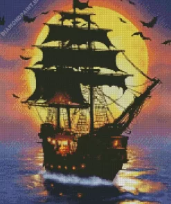 Pirate Ship Silhouette Diamond Painting