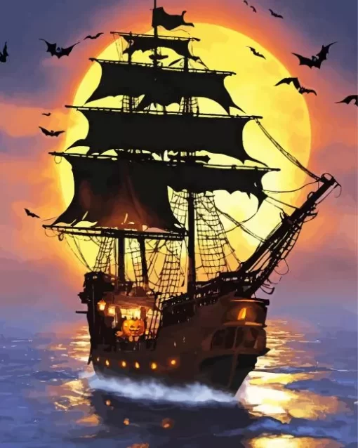 Pirate Ship Silhouette Diamond Painting