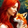 Redhead Lady And Fox Diamond Painting