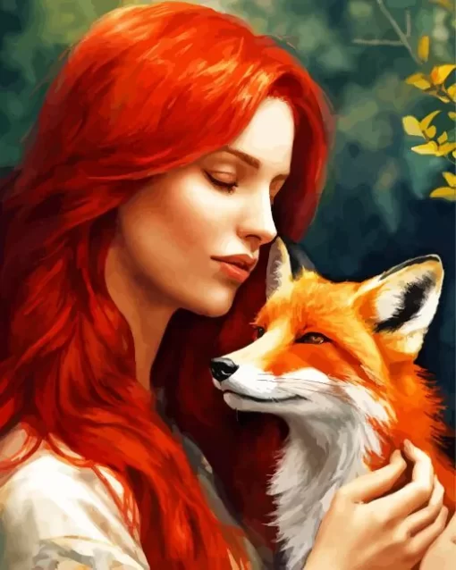 Redhead Lady And Fox Diamond Painting