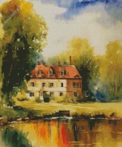 Vintage House And Lake Diamond Painting