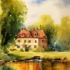 Vintage House And Lake Diamond Painting