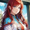 Anime Girl With Blue Eyes And Red Hair Diamond Painting