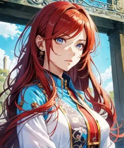 Anime Girl With Blue Eyes And Red Hair Diamond Painting