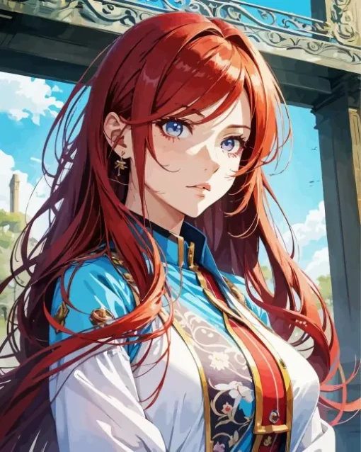 Anime Girl With Blue Eyes And Red Hair Diamond Painting