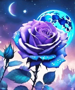 Blooming Blue And Purple Rose Diamond Painting