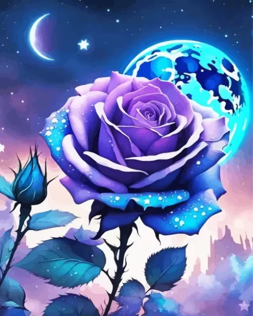 Blooming Blue And Purple Rose Diamond Painting