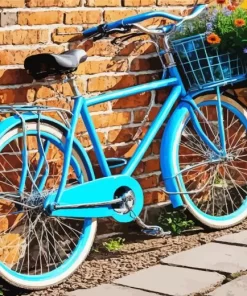 Blue Bike With Flowers Basket Diamond Painting