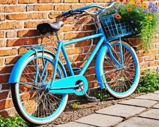 Blue Bike With Flowers Basket Diamond Painting