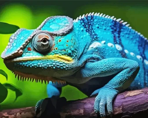 Blue Chameleon On Branch Diamond Painting