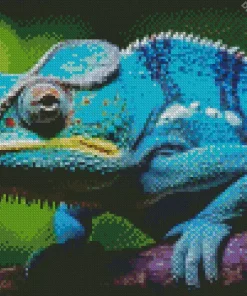 Blue Chameleon On Branch Diamond Painting