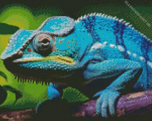 Blue Chameleon On Branch Diamond Painting