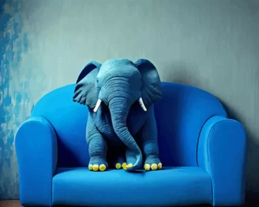 Blue Elephant On Sofa Diamond Painting