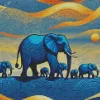 Blue Elephants Family Diamond Painting