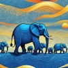 Blue Elephants Family Diamond Painting