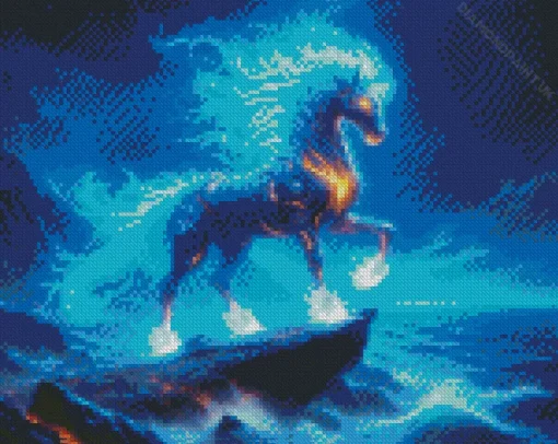 Blue Fire Horse Diamond Painting