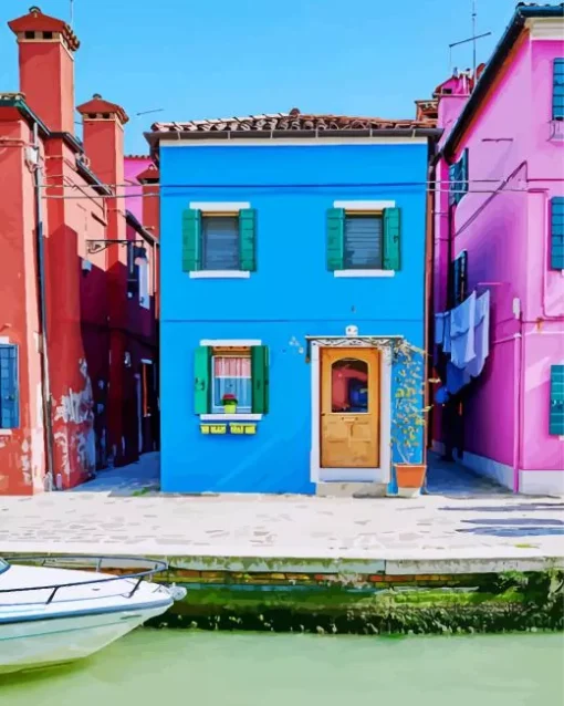 Blue House Burano Diamond Painting