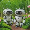 Cute Robots In A Flower Garden Diamond Painting