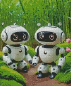 Cute Robots In A Flower Garden Diamond Painting