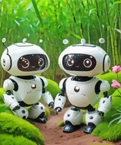 Cute Robots In A Flower Garden Diamond Painting