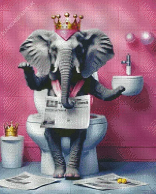 Elephant Sitting On The Toilet Diamond Painting