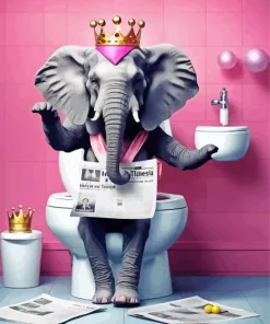 Elephant Sitting On The Toilet Diamond Painting