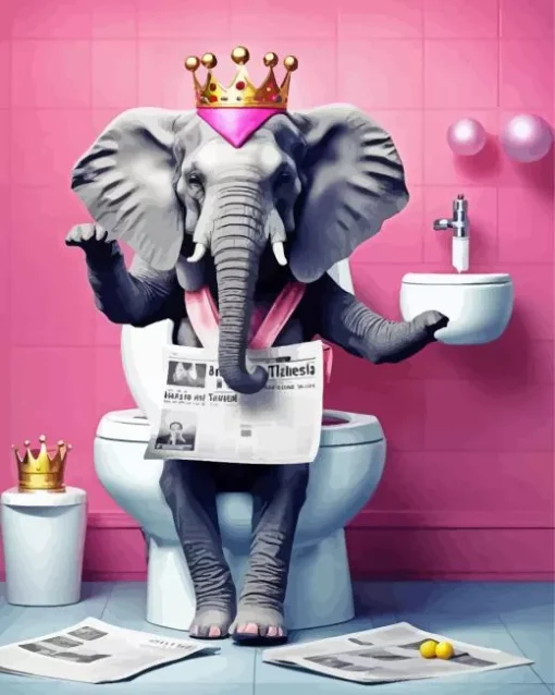 Elephant Sitting On The Toilet Diamond Painting